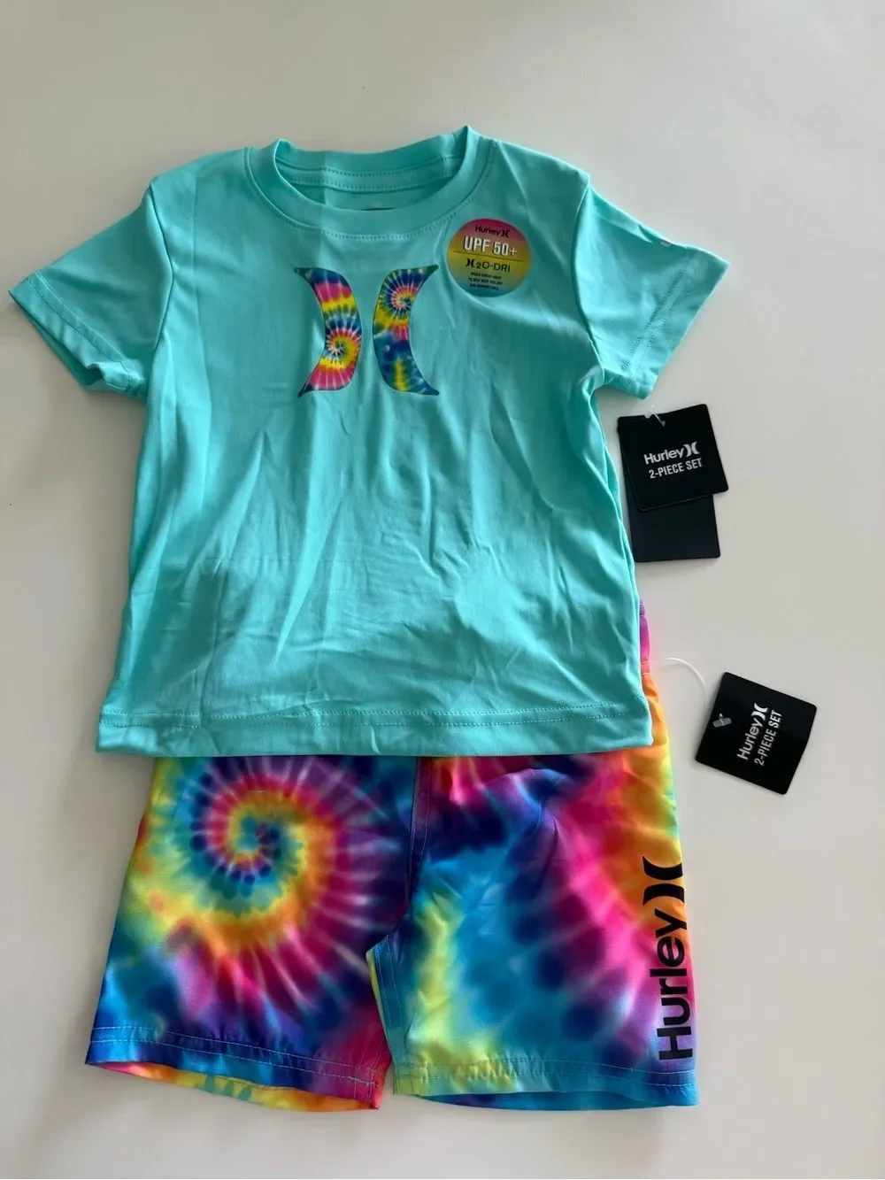Hurley Toddler Boys Aqua Tee & Tie-Dye Swim Set, 2T, NWT